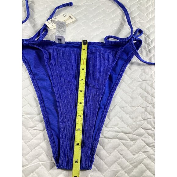 Aerie Ribbed High-Cut Bikini Bottom Tie Side Royal Blue Size S Beach Pool Summer - Picture 5 of 5